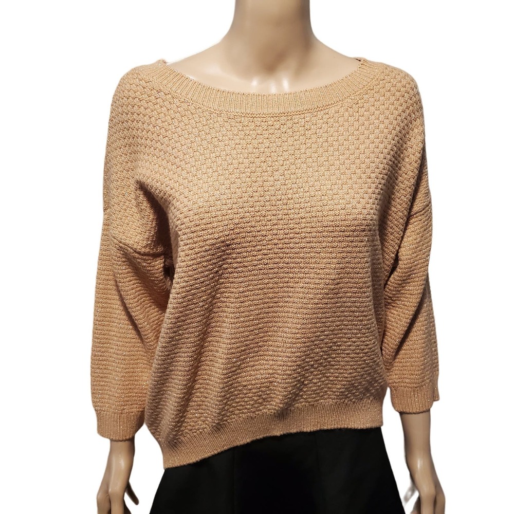 Soho Jeans Sz XS/S Oversized Peachy Brown Silver Metallic Lace Back Sweater